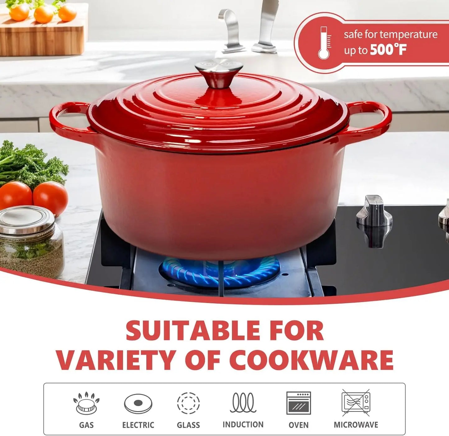 Enameled Cast Iron Dutch Oven With Lid And Dual Handles