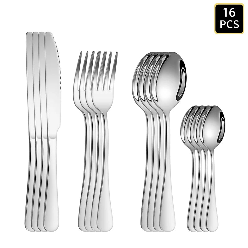 Stainless Steel Cutlery Set With Round Handles For Family Dinners