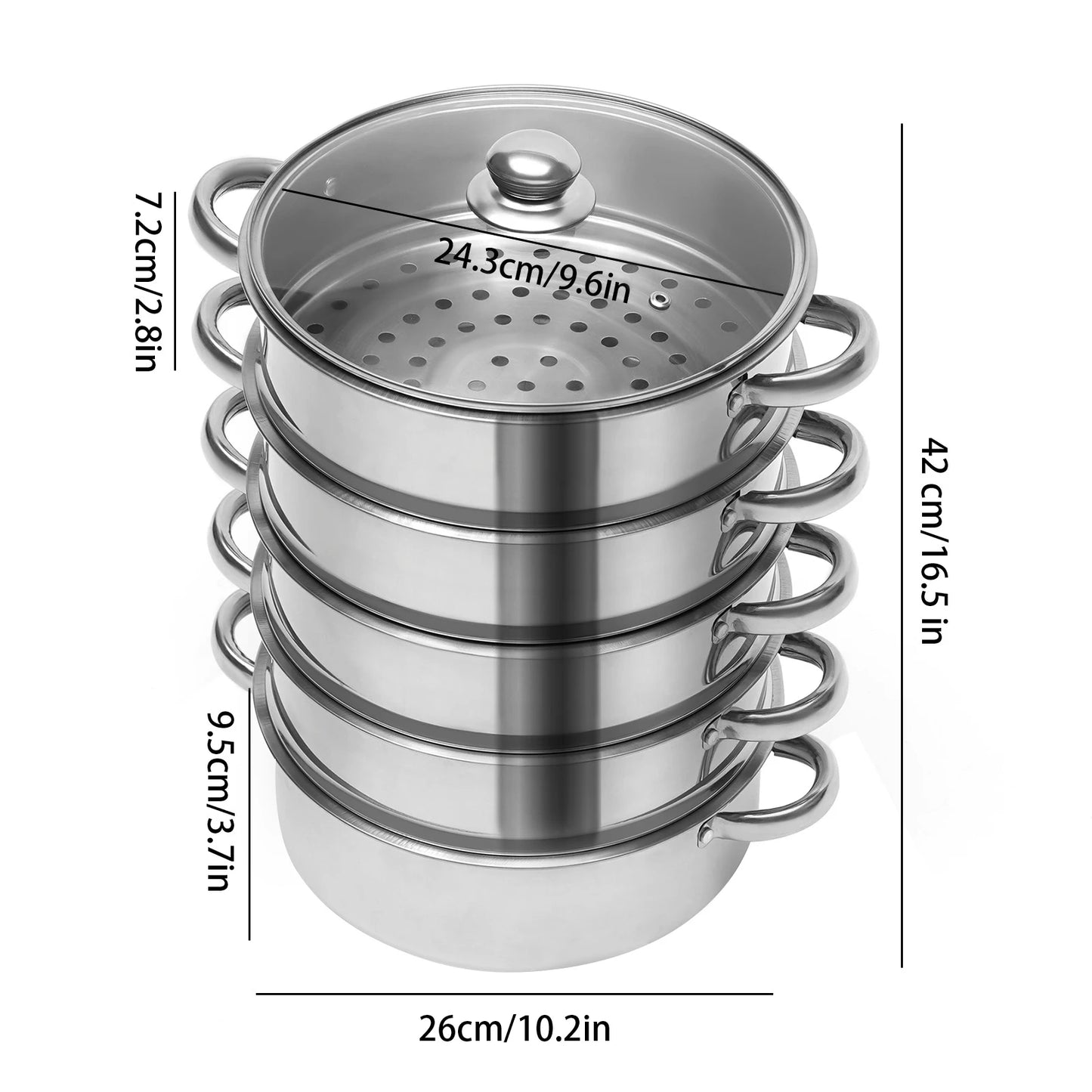 Five-Tier Stainless Steel Steamer Pot With Steaming Grids