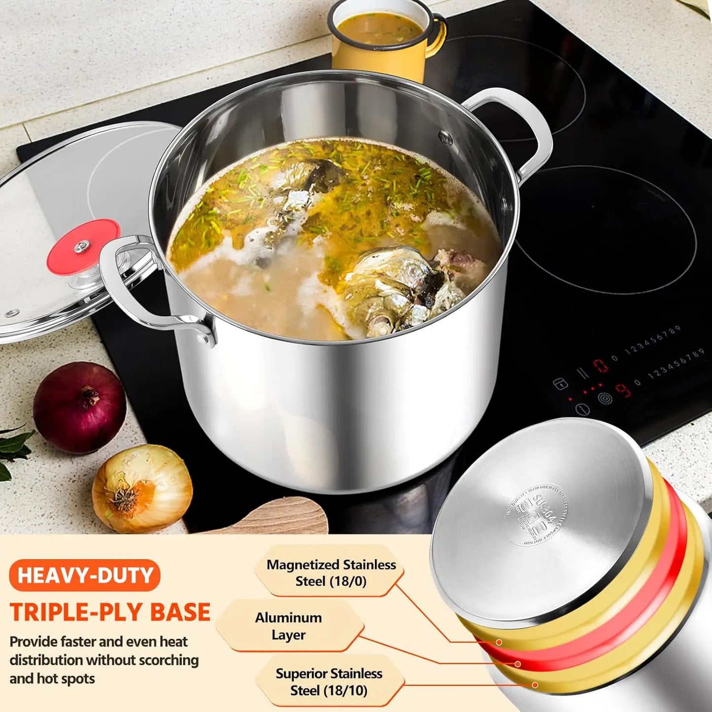 Stainless Steel Stock Pot With Lid Induction Compatible