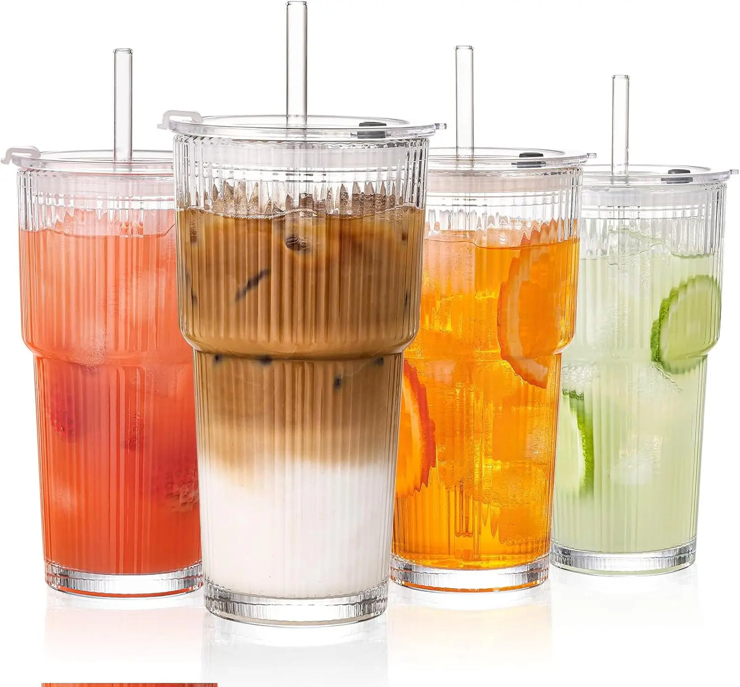 Glass Cold Cup With 2-In-1 Straw Lid Lipstick Transfer Resistant