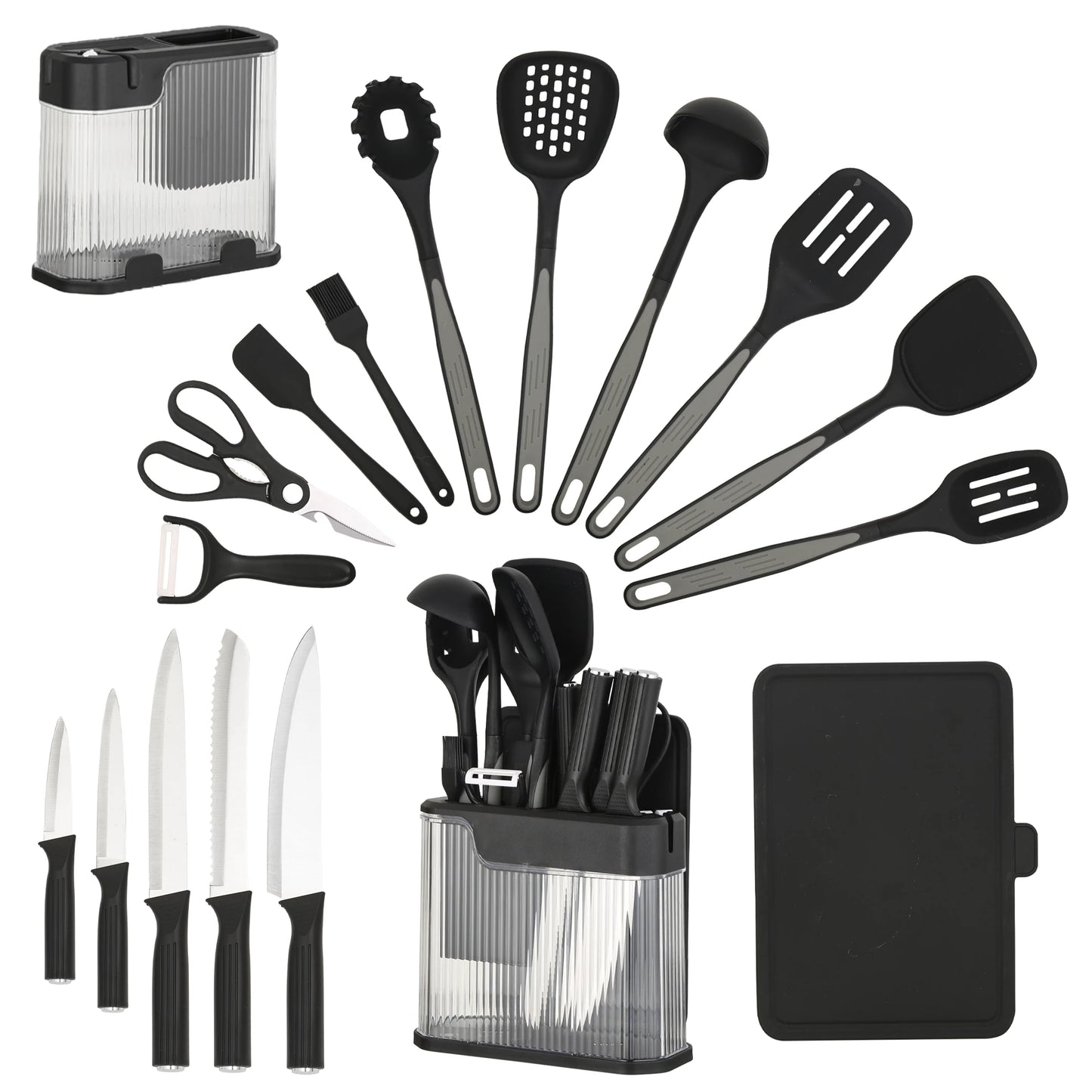 Silicone Kitchen Utensils Set With Knife Block And Knives