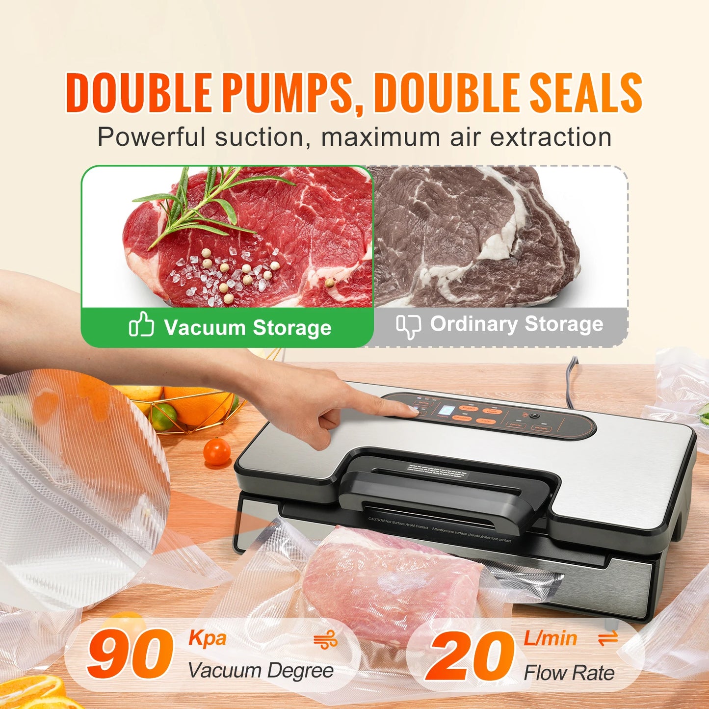 SucceBuy 90KPa Vacuum Sealer For Food Packaging With Bags