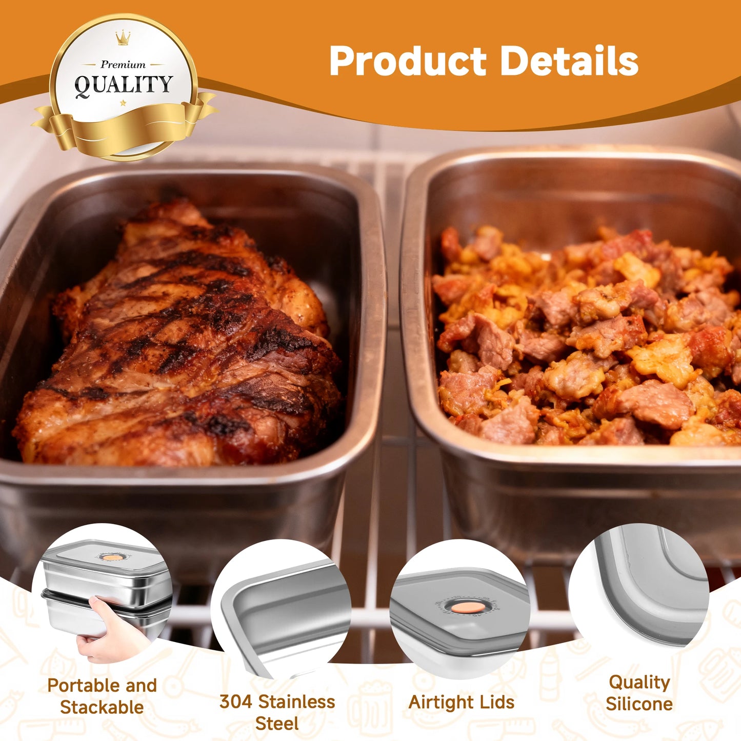 Stainless Steel Grill Prep Trays Set Of 8 With Lids