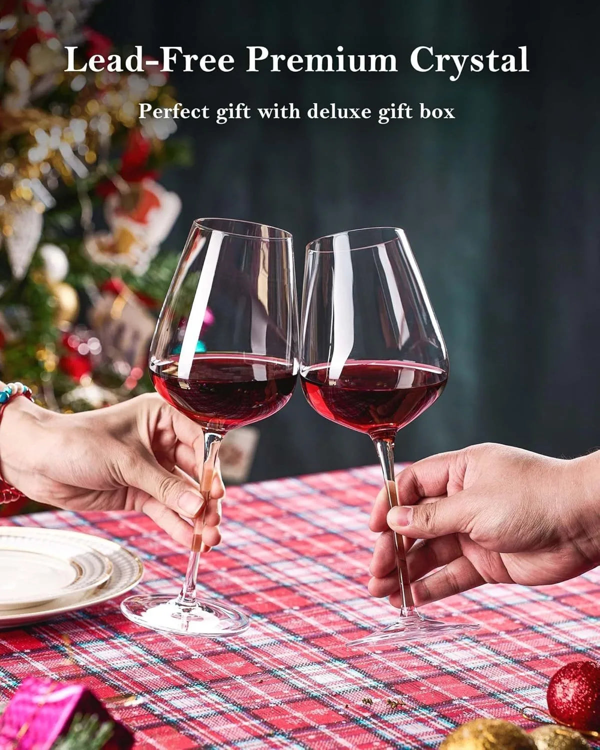 Lead Free Crystal Clear Wine Glasses Set Long Stem Goblets