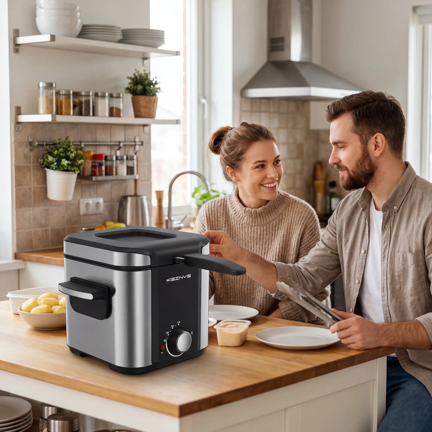 CACHOO Electric Deep Fryer With Temperature Control And View Window 1000W