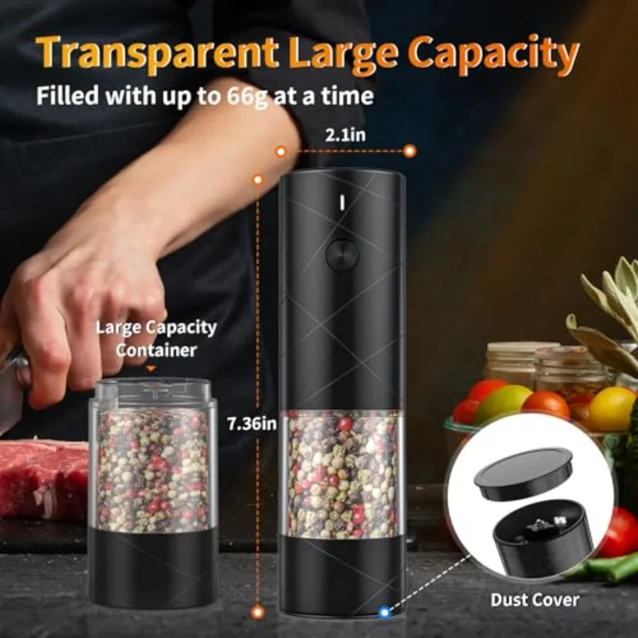 Electric Salt And Pepper Grinder Set USB Rechargeable LED Light