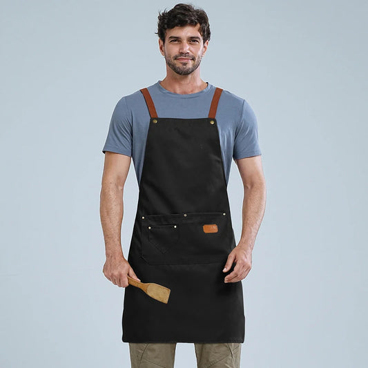 Waterproof Cross Back Adjustable Kitchen Apron For Restaurant Barbershop