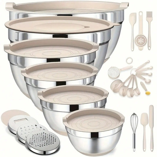 Stainless Steel Mixing Bowls Set With Lids And Attachments