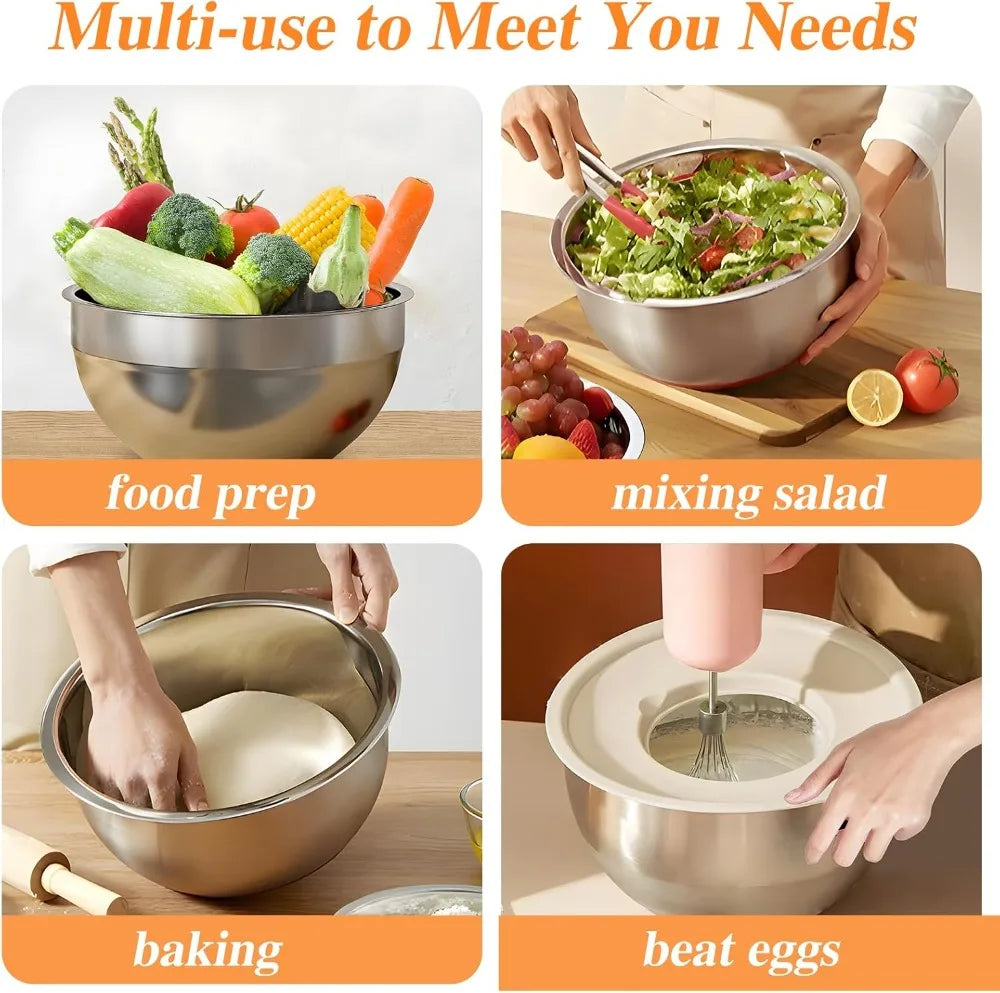 Stainless Steel Nesting Mixing Bowls Set With Lids And Graters