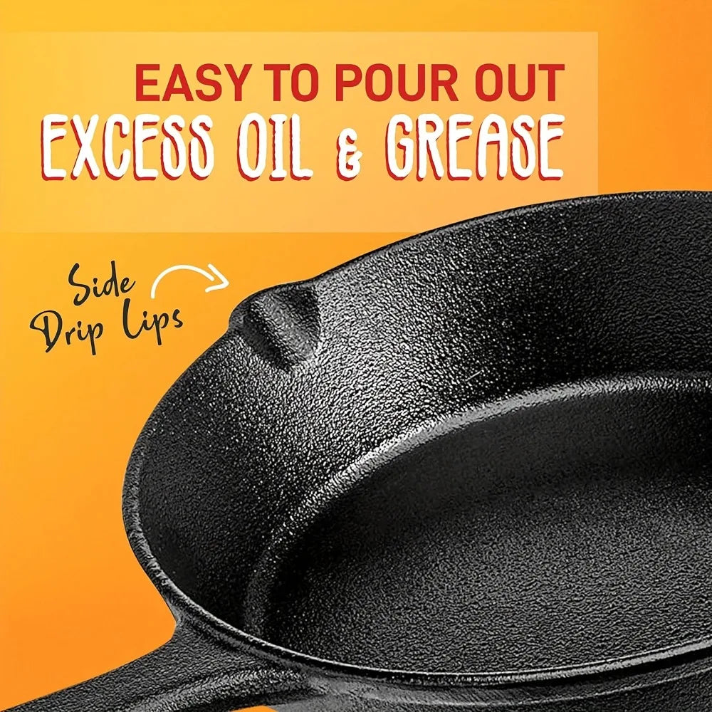 AEDG 3-Piece Cast Iron Skillet Set Preseasoned For Oven