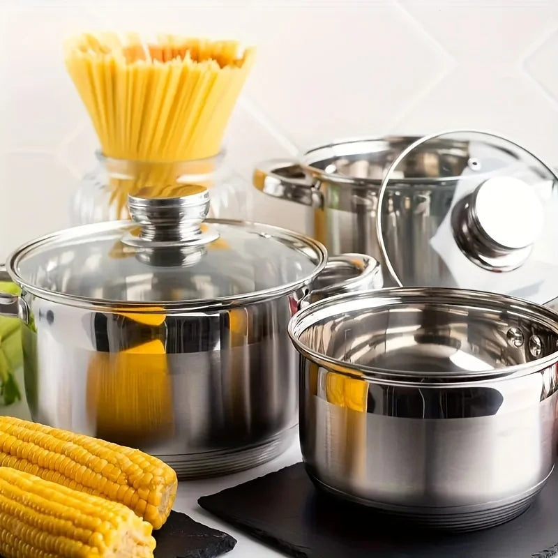 Stainless Steel Cookware Set With Lids And Handles, Dishwasher Safe