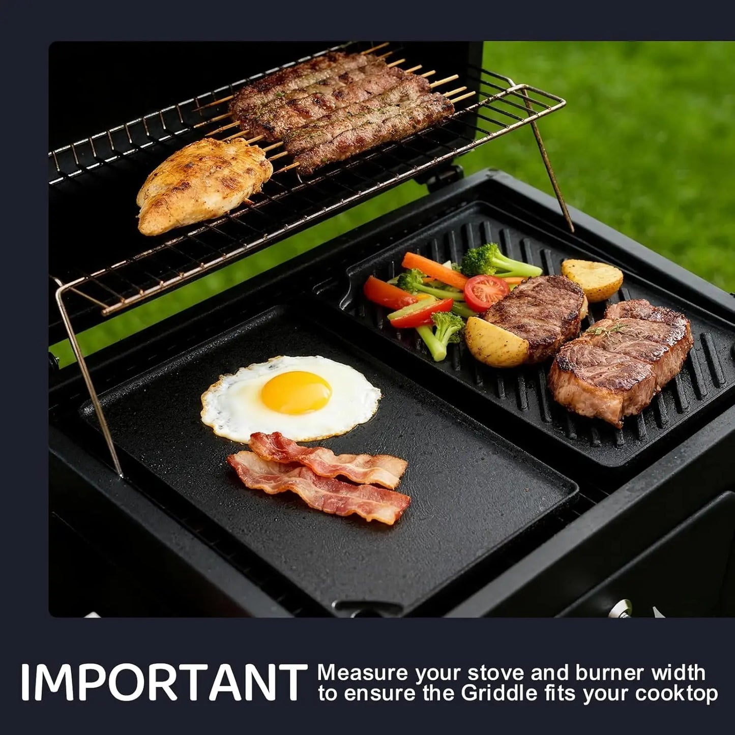 Reversible Cast Iron Grill Griddle for Stove and Campfire