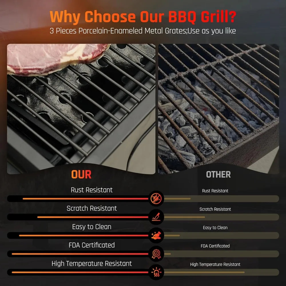 Charcoal Dual-Zone Grill Smoker With Foldable Side Tables
