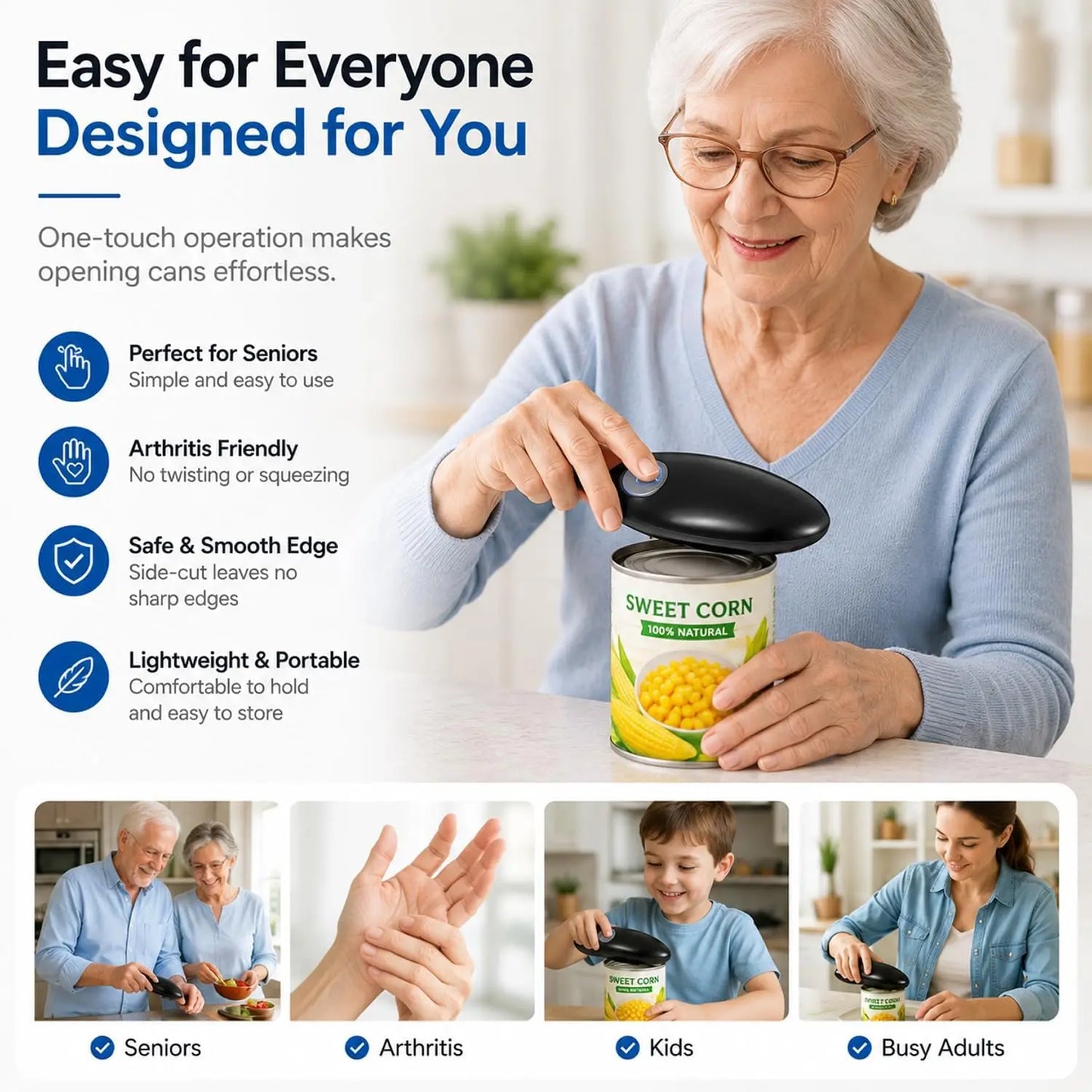 One Touch Automatic Battery Operated Can Opener For Seniors