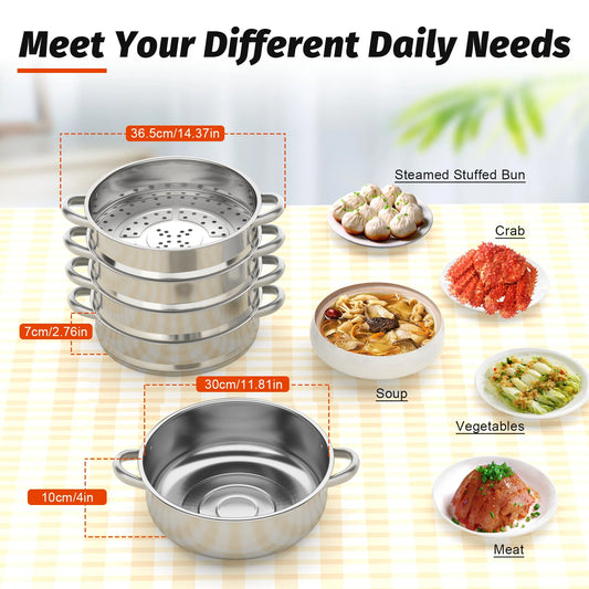 Stainless Steel Steamer 5 Tier Kitchen Steamer Durable And Clean