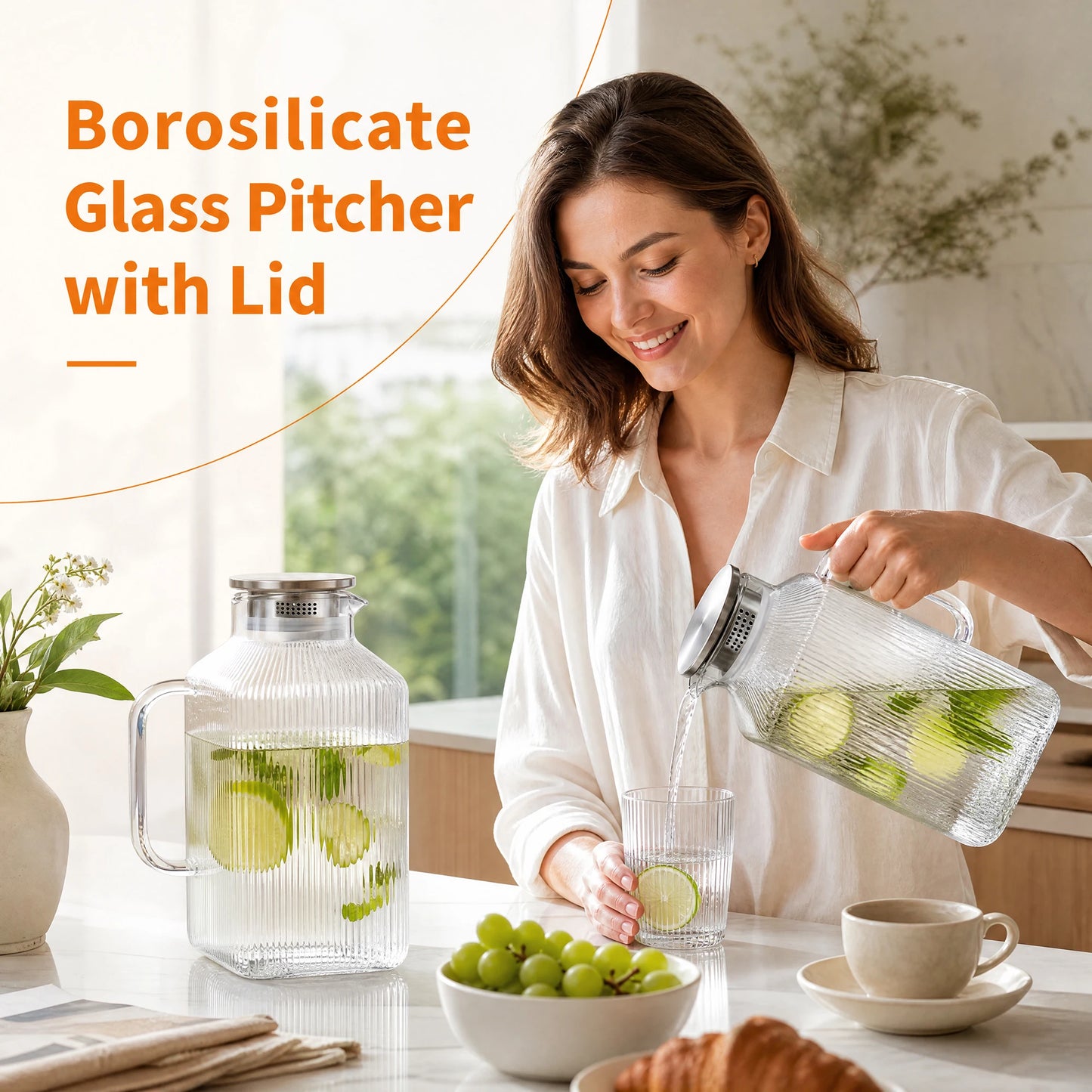 HiMISS Glass Pitcher Set With Handle And Strainer Lid