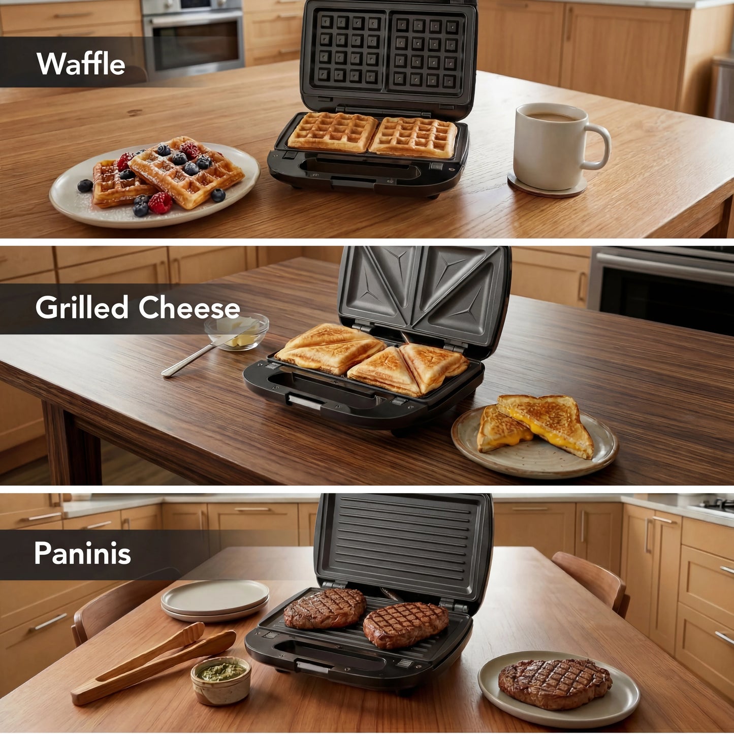 Cachoo 3-in-1 Sandwich Maker Panini Press And Waffle Iron