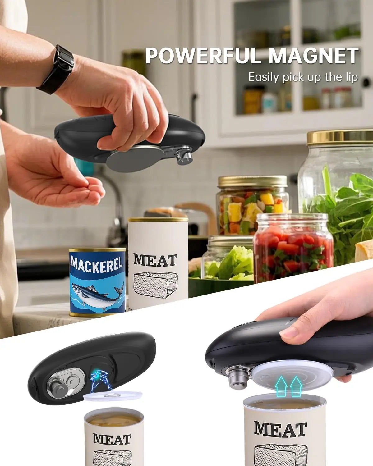 XMSJ Electric Can Opener One-Touch Automatic Smooth Edges Handheld Battery-Operated