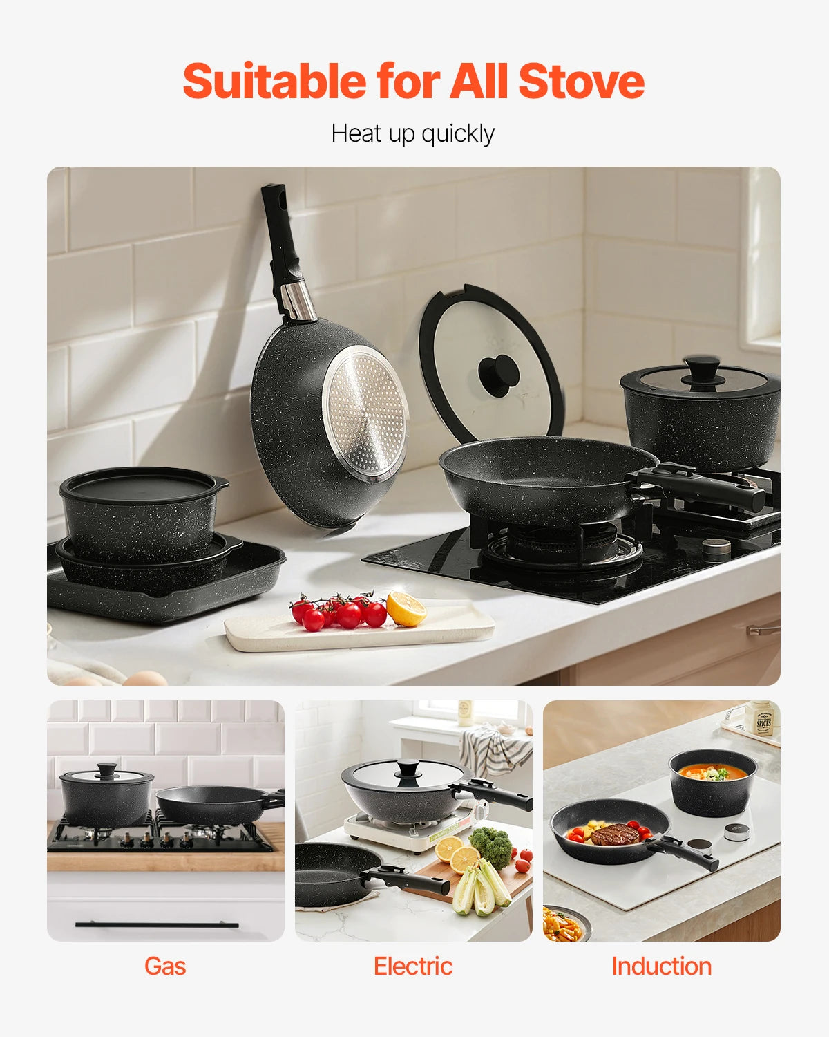 SucceBuy 17 Piece Nonstick Cookware Set For Induction Cooking
