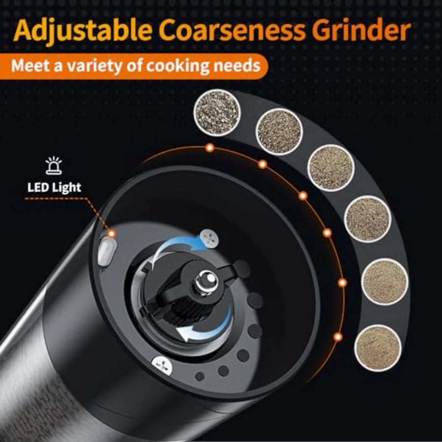 Electric Salt And Pepper Grinder Set USB Rechargeable LED Light