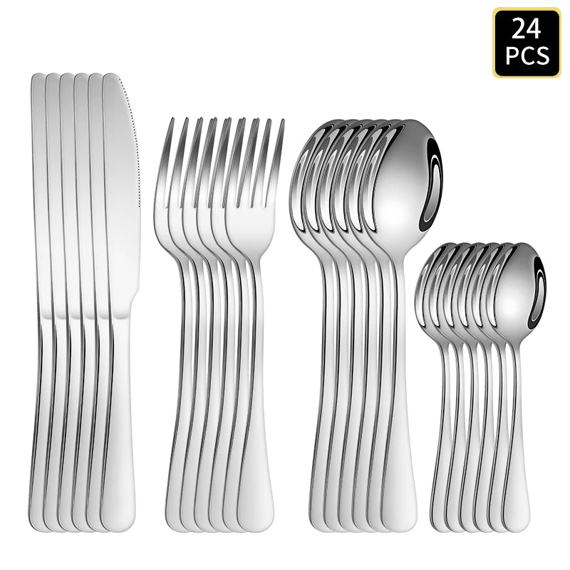 Stainless Steel Cutlery Set With Round Handles For Family Dinners