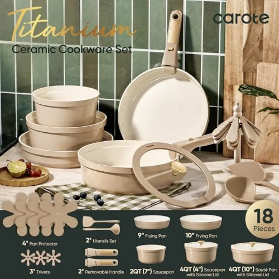 Ceramic Nonstick Cookware Set With Detachable Handles