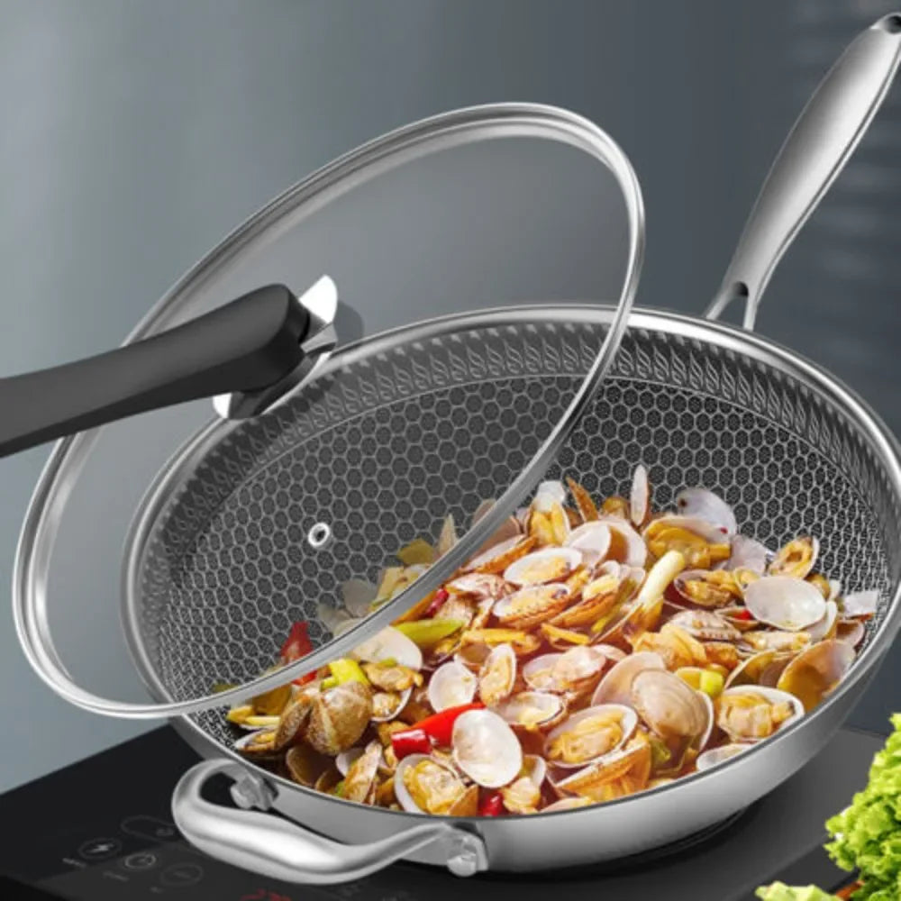 Stainless Steel Wok Pan With Nonstick Coating And Lid