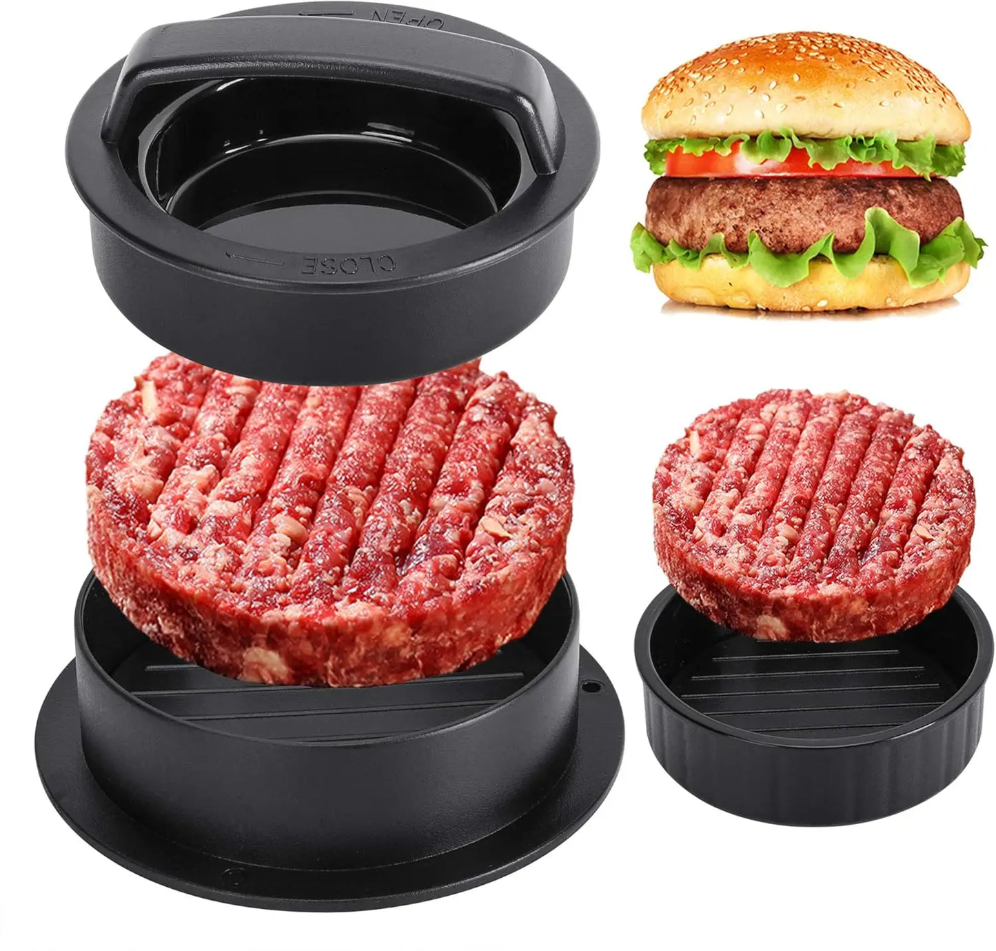 3 In 1 Nonstick Burger Patty Press Mold For Regular And Stuffed Burgers