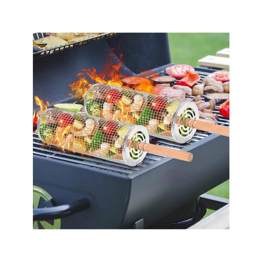Stainless Steel BBQ Net Tube Rolling Grilling Basket Set