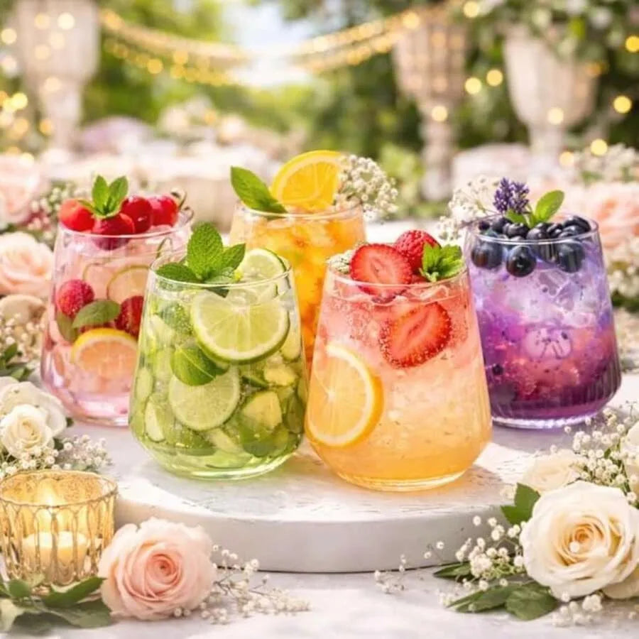 Clear Ribbed Plastic Stemless Glasses 40 Pack Disposable Wine Cups