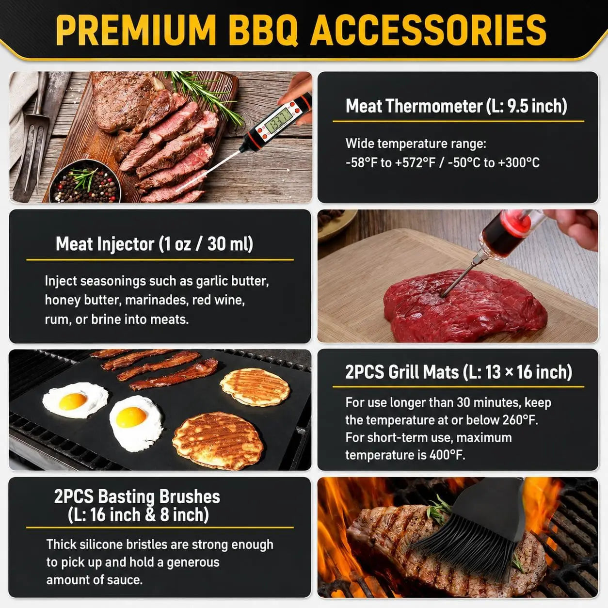 Premium Stainless Steel 34Pcs Grill Tool Set With Thermometer
