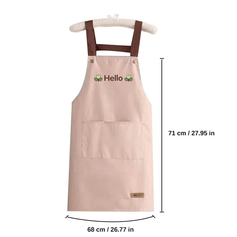 Hello Letter Print Waterproof Kitchen Apron With Front Pocket
