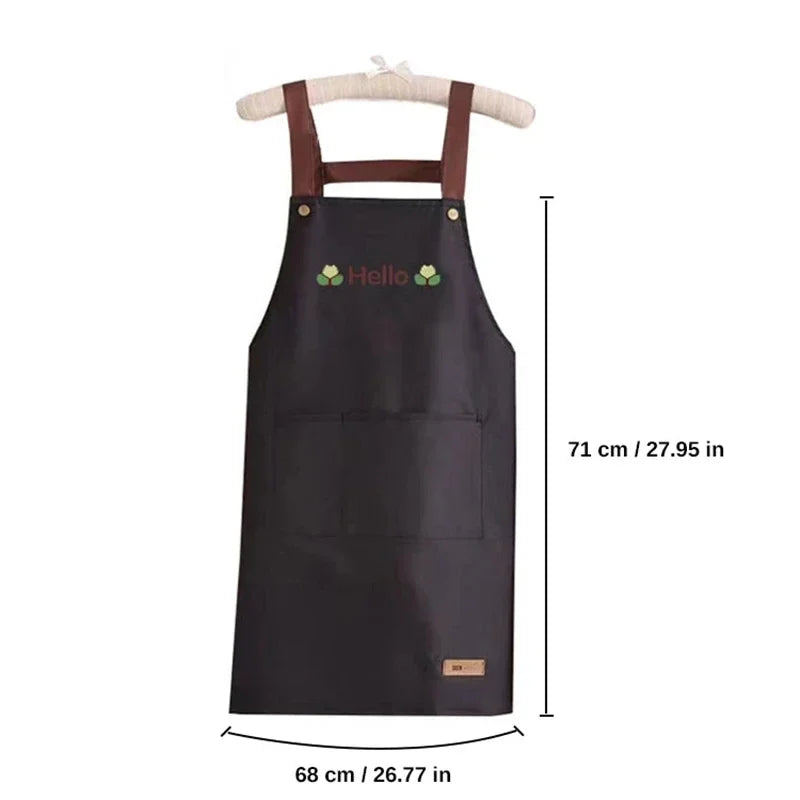 Hello Letter Print Waterproof Kitchen Apron With Front Pocket