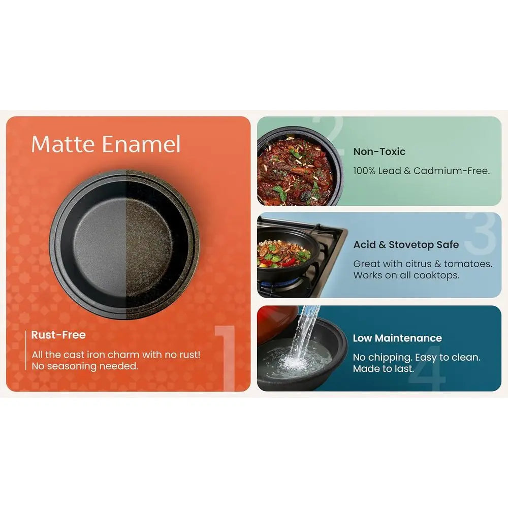 Moroccan Tagine Enameled Cast Iron Cooking Pot Oven Safe