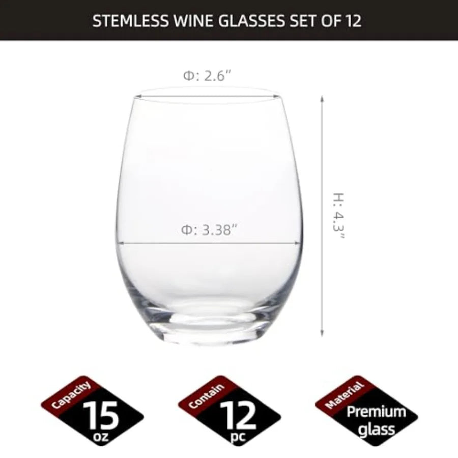 Stemless Wine Glasses Set Of 12 For Red And White Wine