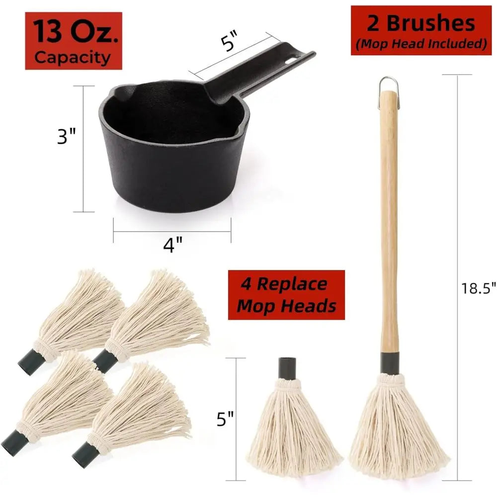 Seven-Piece Cast Iron Sauce Pot And BBQ Mop Brush Set