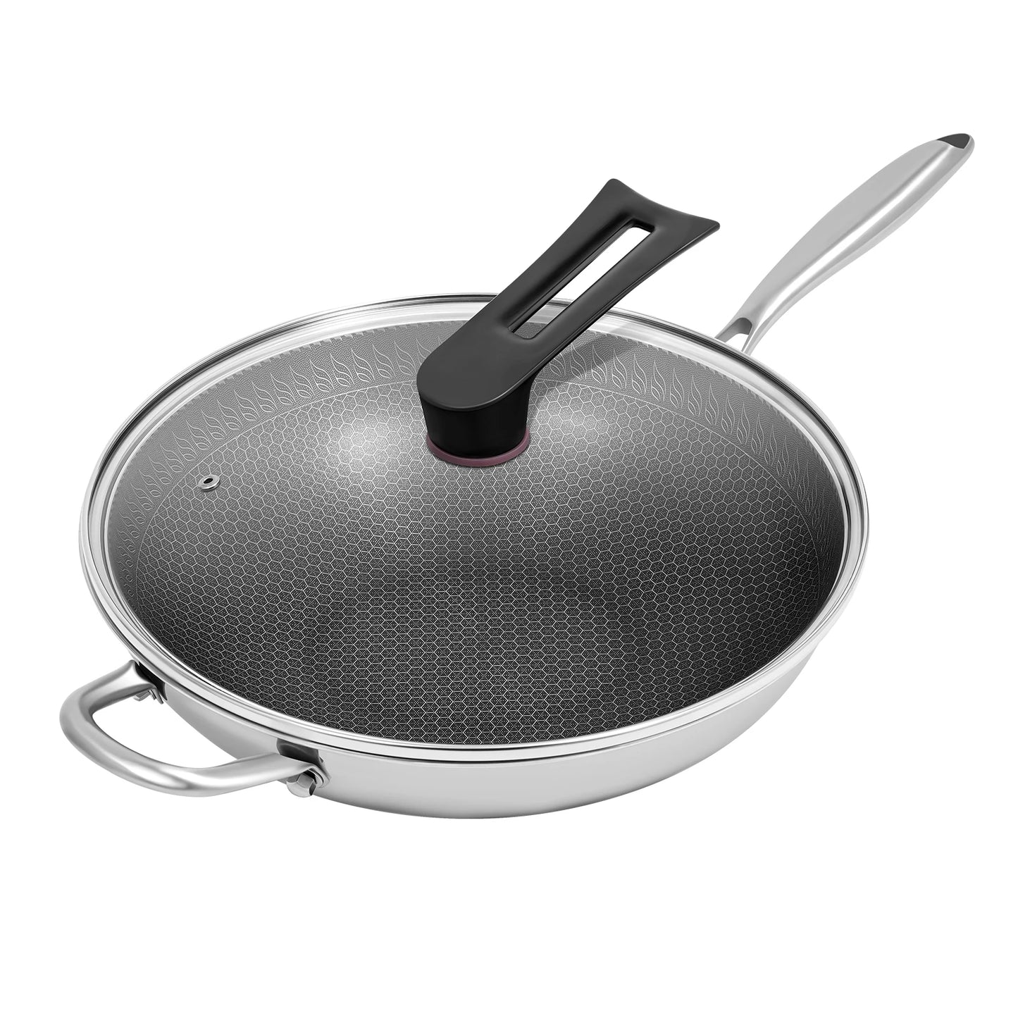 Stainless Steel Wok With Lid 316 Grade Dishwasher Safe