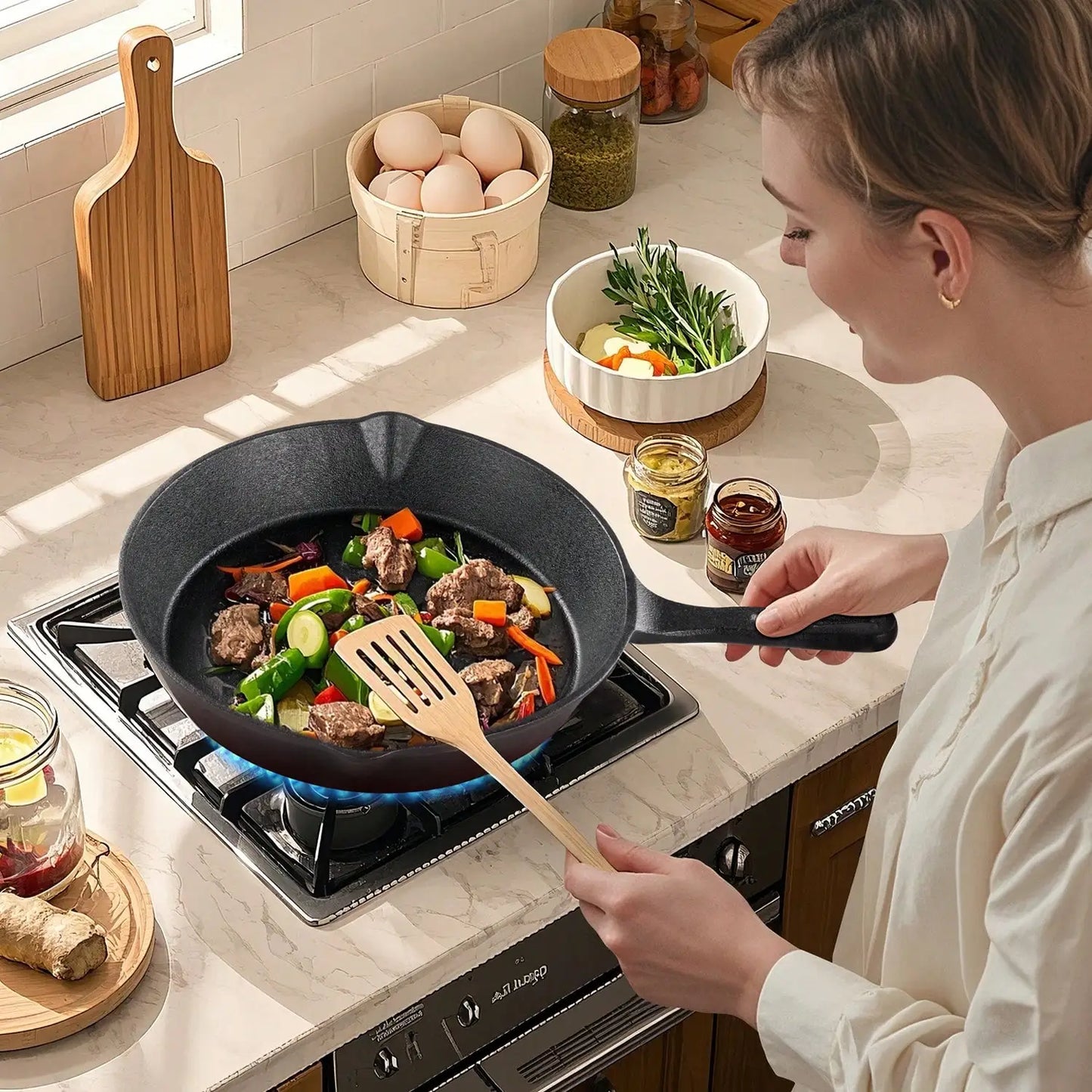 Cast Iron Skillet Set Preseasoned Heavy Duty Oven Safe