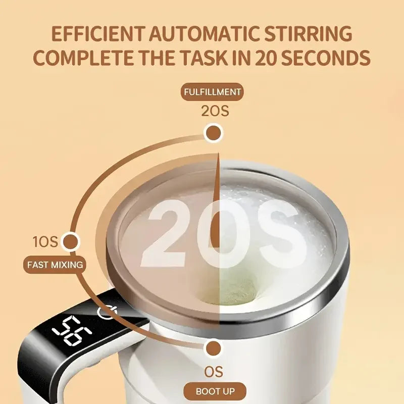 Smart Coffee Cup With LED Display USB Charging Magnetic Mixer