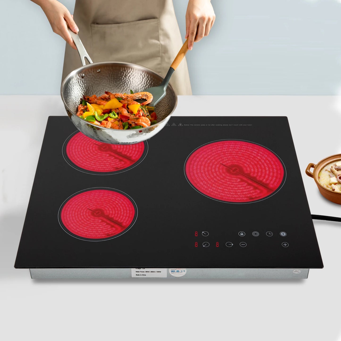 2600W Portable Electric Ceramic Cooktop With 3 Burners And Sensor Touch