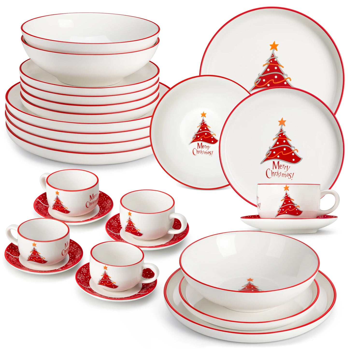 MALACASA Christmas Tree Ceramic Dinnerware Set Plates Bowls Mugs