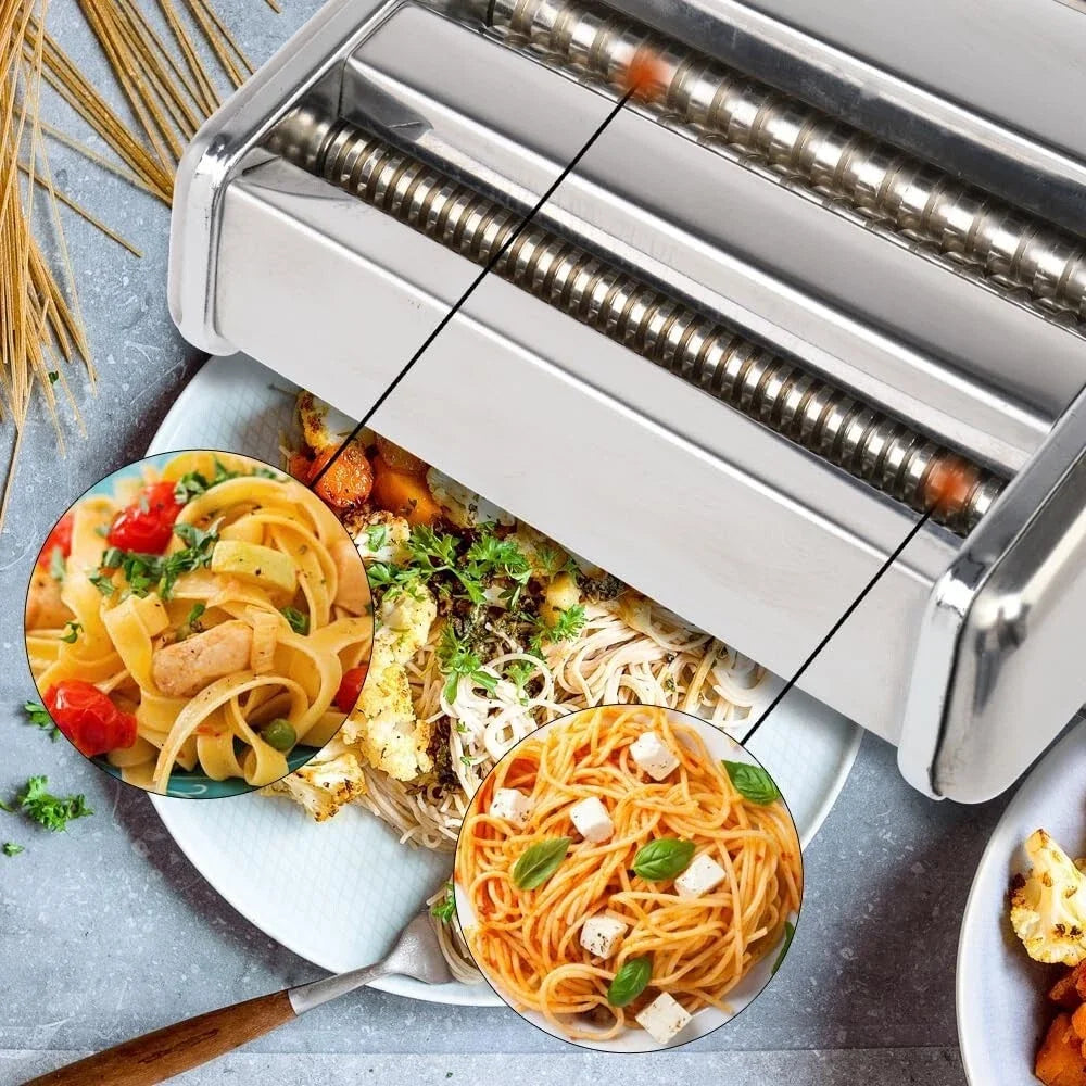 Stainless Steel Manual Pasta Maker Machine With Adjustable Width Two Cutters