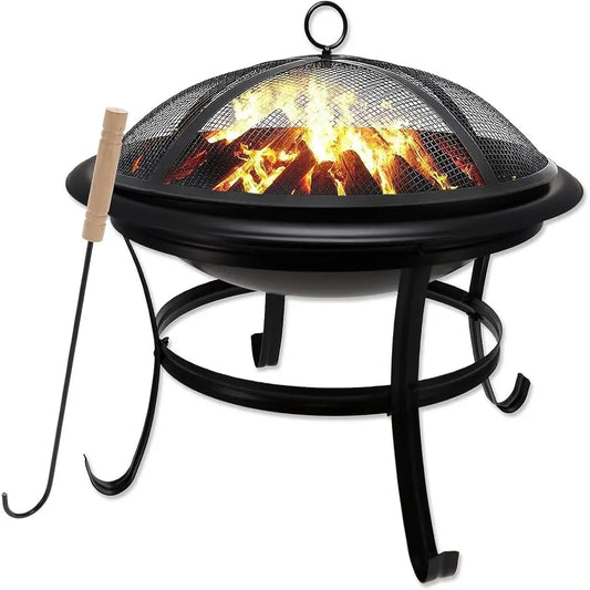YTYIN Outdoor Wood Burning Fire Pit With Mesh Lid Poker