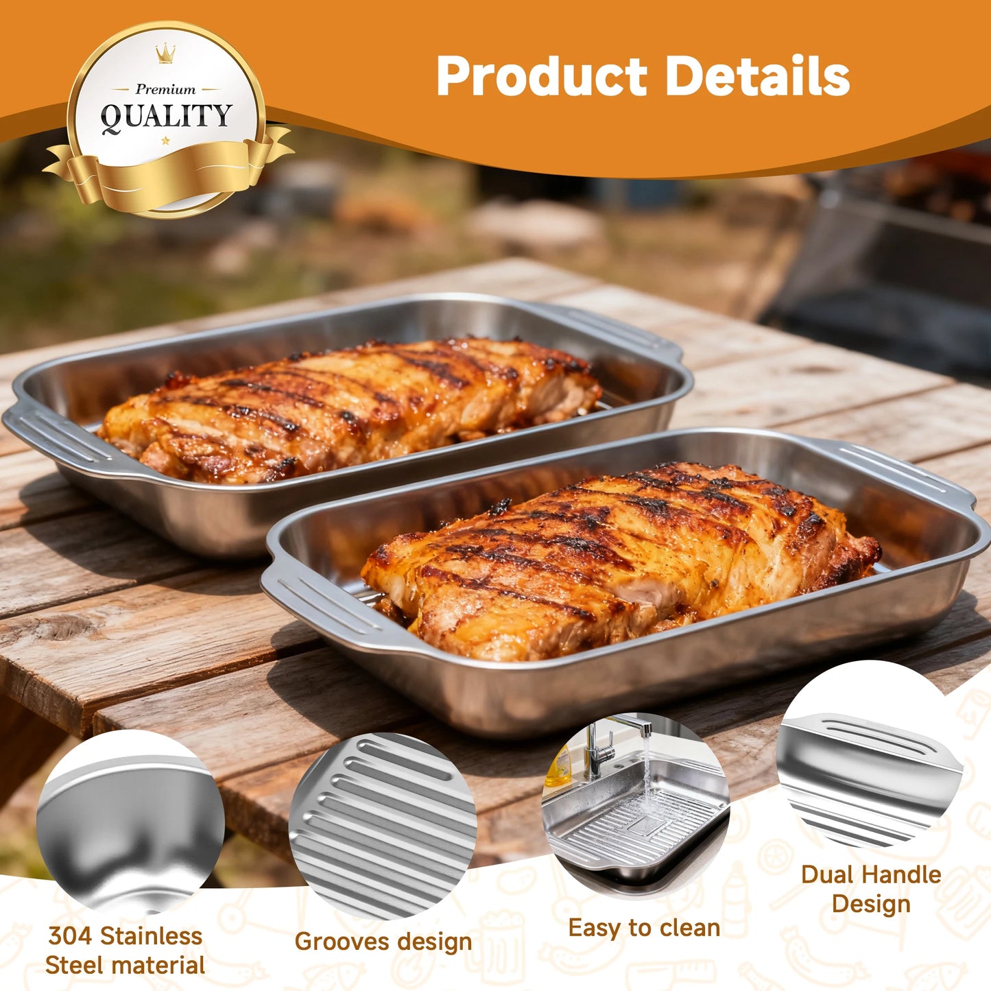 Stainless Steel Grill Prep Trays Set Of 8 With Lids