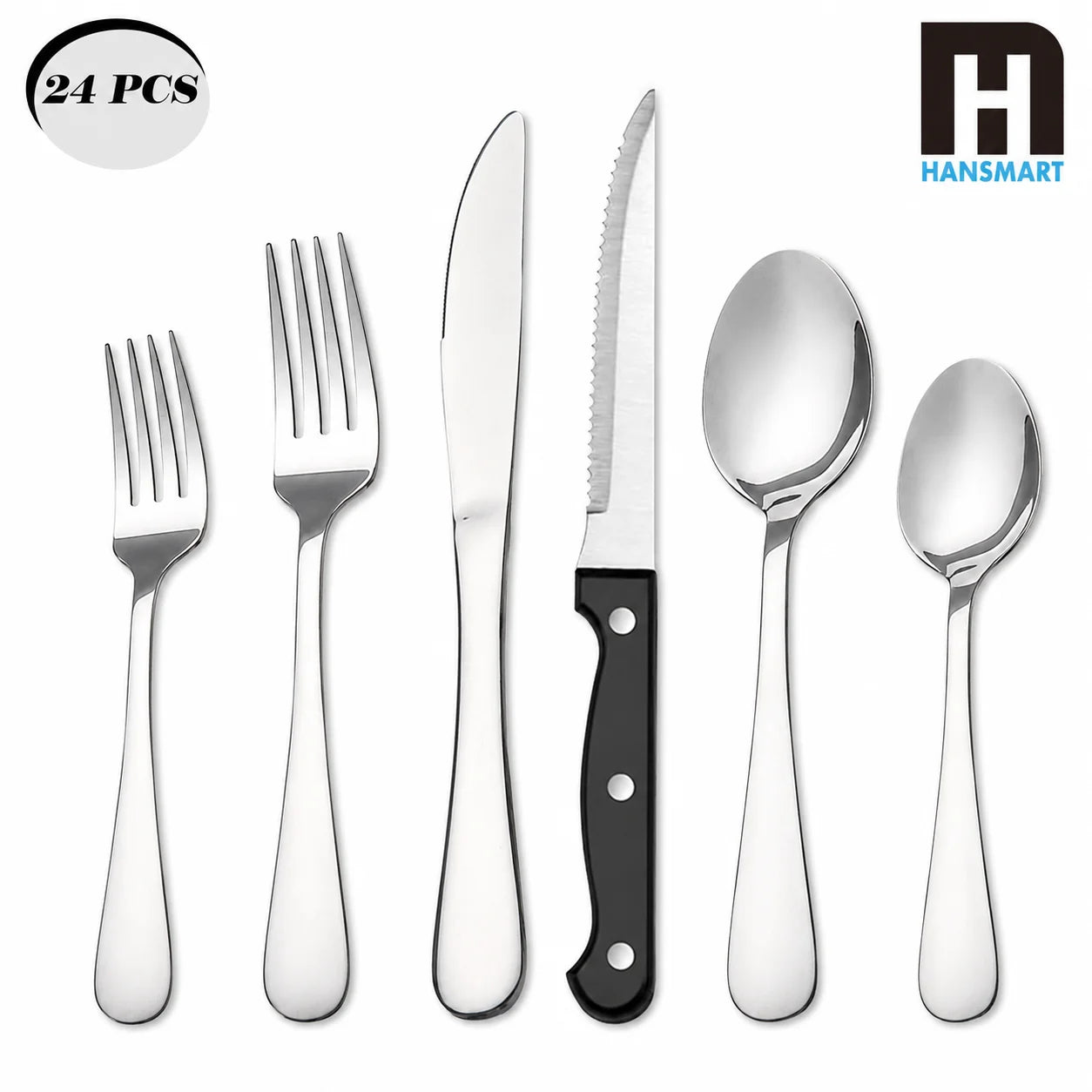 HANSMART 24 Piece Stainless Steel Flatware Set For Four