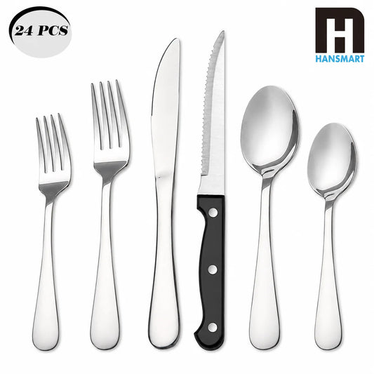 HANSMART 24 Piece Stainless Steel Flatware Set For Four