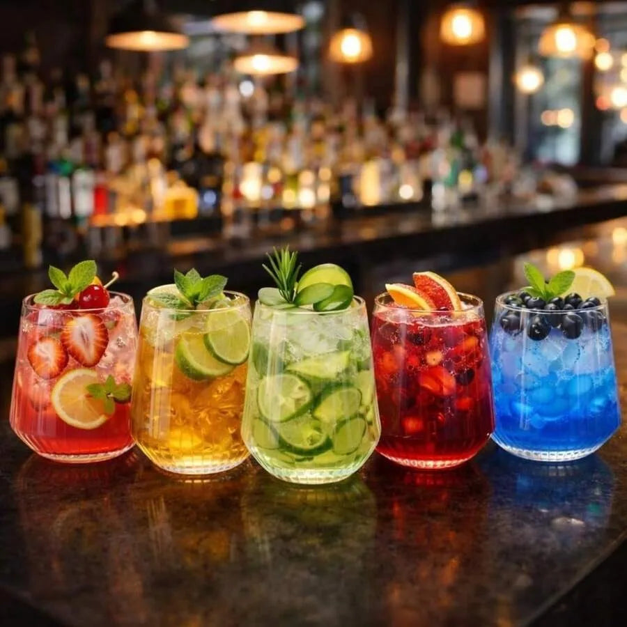 Clear Ribbed Plastic Stemless Glasses 40 Pack Disposable Wine Cups