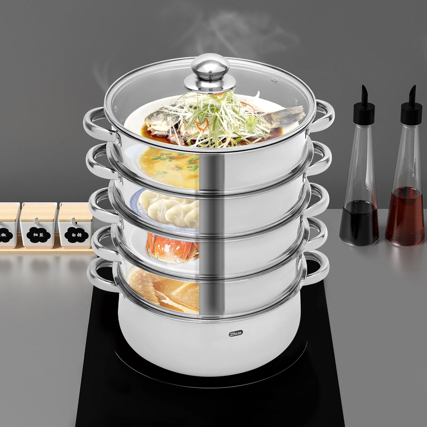Stainless Steel Steamer 5 Tier Kitchen Steamer Durable And Clean