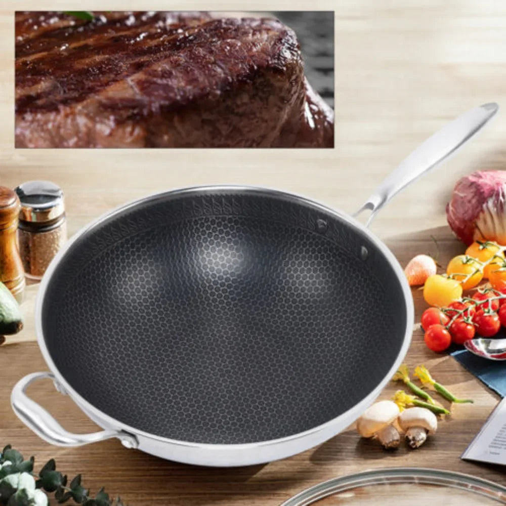 Stainless Steel Wok Pan With Nonstick Coating And Lid